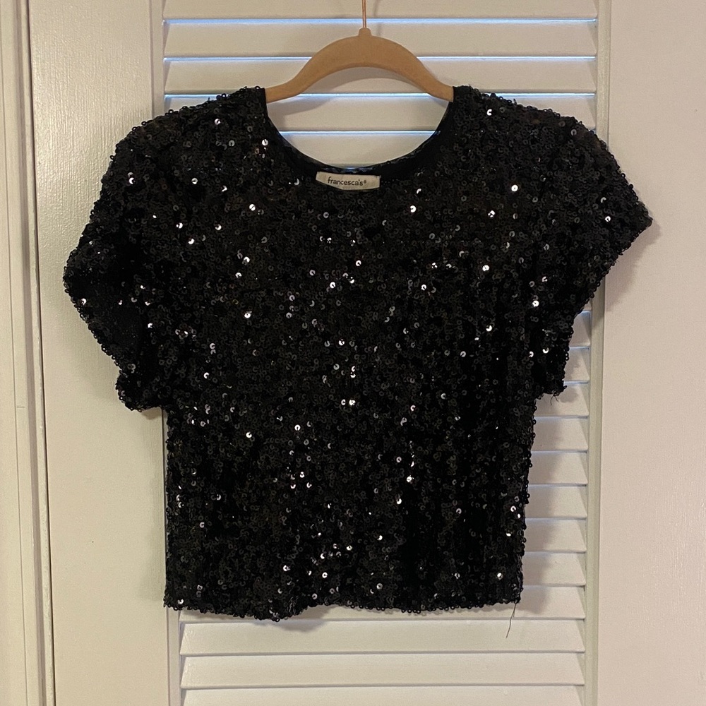 Francesca's Black Sequin Crop Top